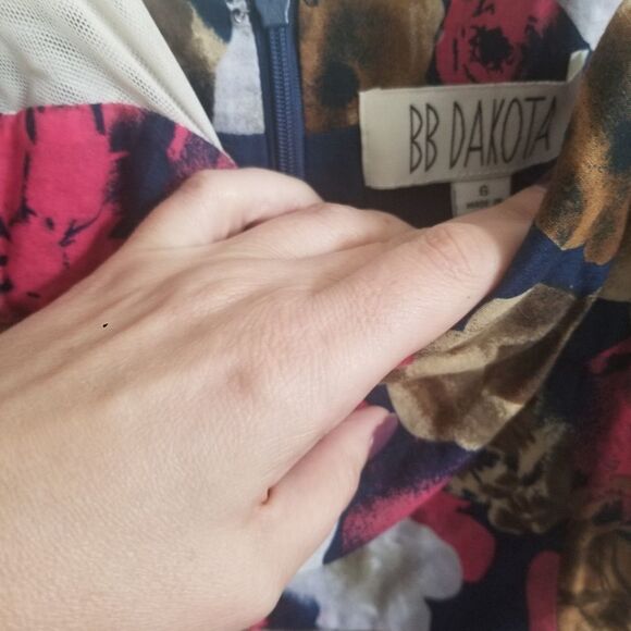 BB DAKOTA | dress floral mesh straps pink brown cream sz 6 - Picture 6 of 7